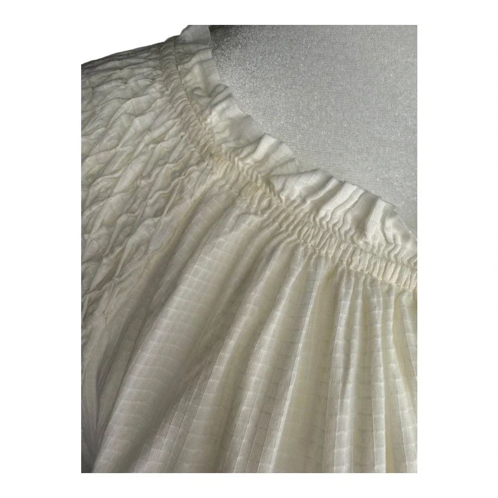 J Crew Ivory Smocked Puff-sleeve Split-neck Top Women's Size‎ Small NWT
